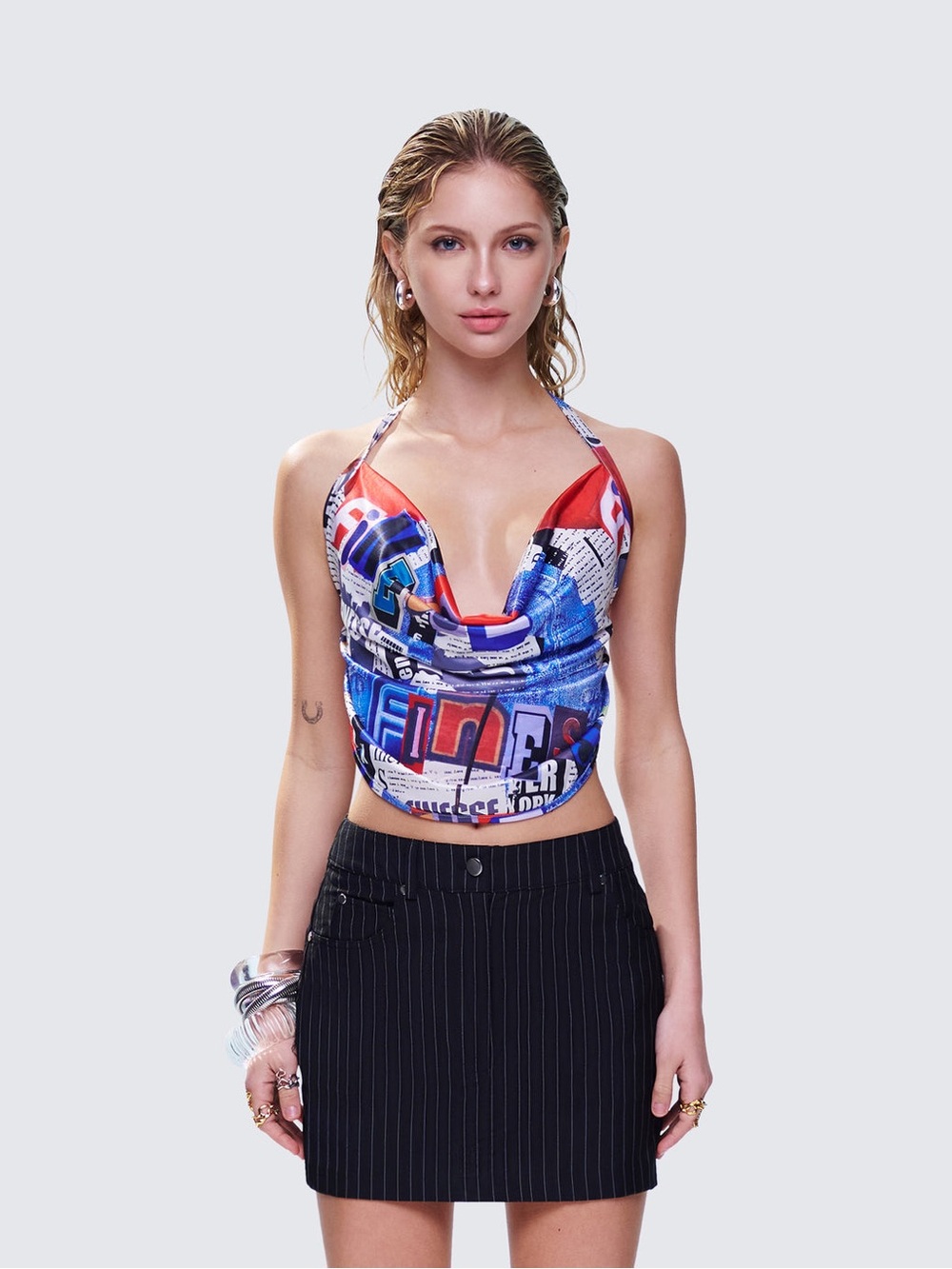 Finesse Gretchen Collage Print Cowl Top